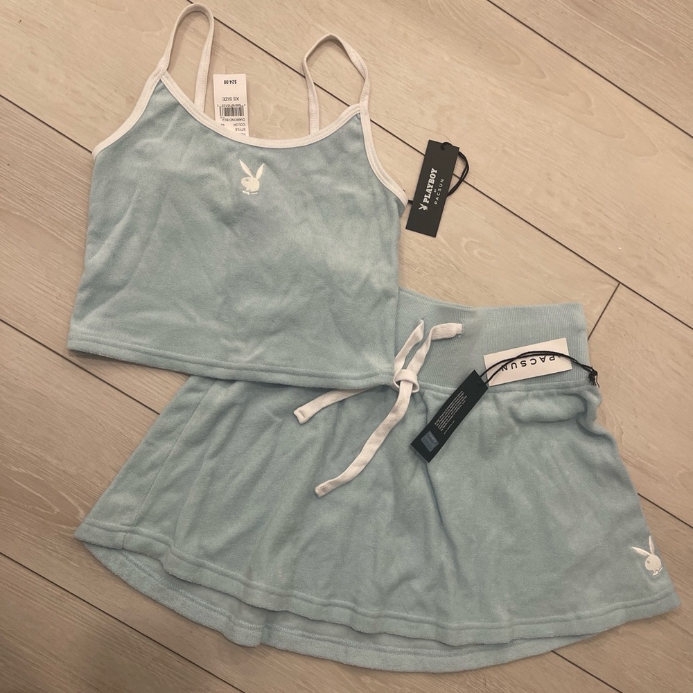 Playboy X Pacsun baby blue top & skirt set - Picture 2 of 4
